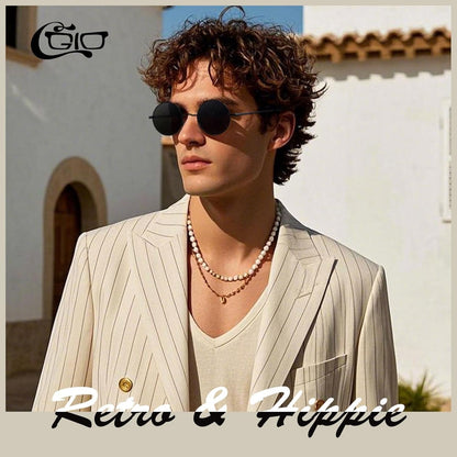Retro round Polarized Sunglasses Mens Womens Circle Metal Hippie Shades UV400 Protection E01 - WORLD TIME VISITS