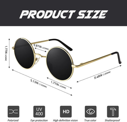 Retro round Polarized Sunglasses Mens Womens Circle Metal Hippie Shades UV400 Protection E01