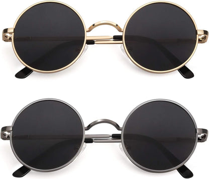 Retro round Polarized Sunglasses Mens Womens Circle Metal Hippie Shades UV400 Protection E01 - WORLD TIME VISITS