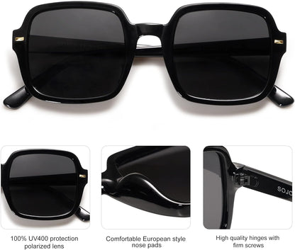 Retro Square Polarized Sunglasses for Women Men Classic Trendy Sunnies SJ2226 - WORLD TIME VISITS