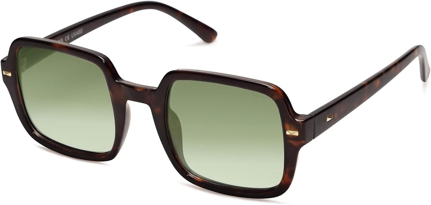 Retro Square Polarized Sunglasses for Women Men Classic Trendy Sunnies SJ2226, Dark Tortoise/Green - WORLD TIME VISITS