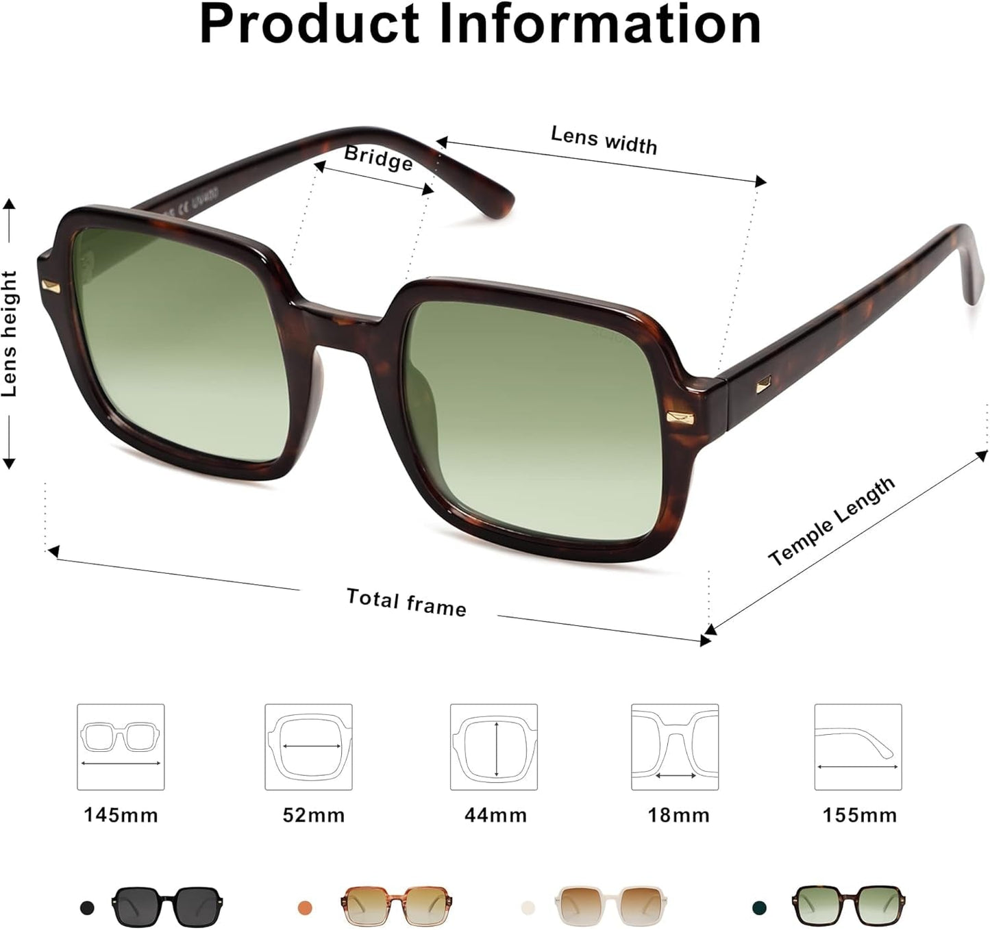 Retro Square Polarized Sunglasses for Women Men Classic Trendy Sunnies SJ2226, Dark Tortoise/Green