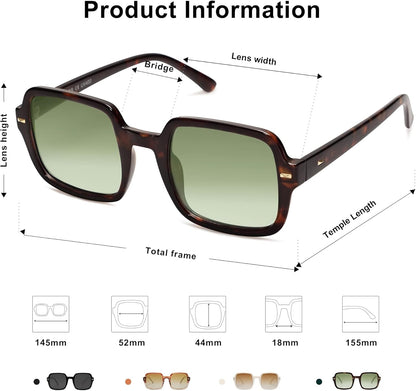 Retro Square Polarized Sunglasses for Women Men Classic Trendy Sunnies SJ2226, Dark Tortoise/Green