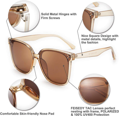 Retro Square Polarized Sunglasses Women Men Vintage Minimalist Shades B2600