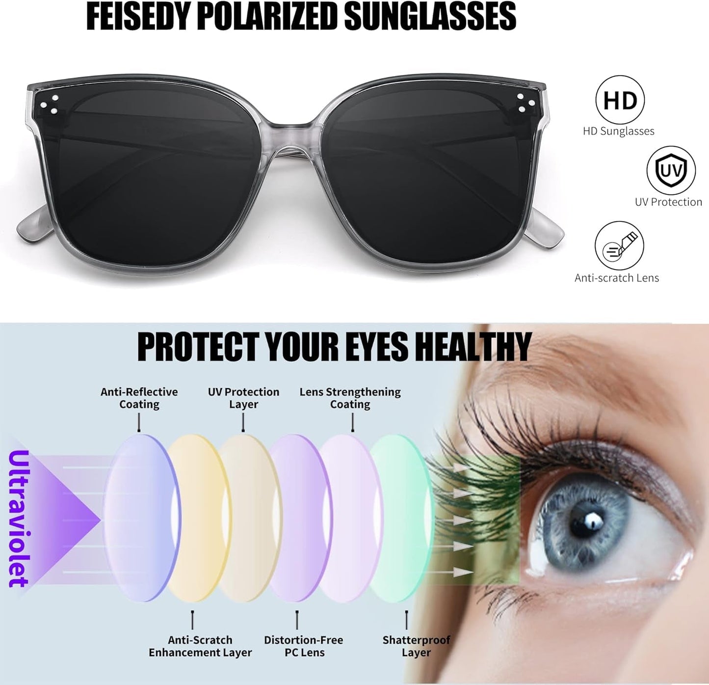 Retro Square Polarized Sunglasses Women Men Vintage Minimalist Shades B2600