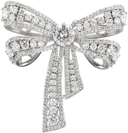 Rhinestone Bow Brooch Pin for Women Shiny CZ Crystal Pearl Dangling Ribbon Bow Knot Lapel Pins Wedding Party Dance Banquet Dress Suit Shirt Scraf Clip for Clothes Accessories Jewelry - WORLD TIME VISITS