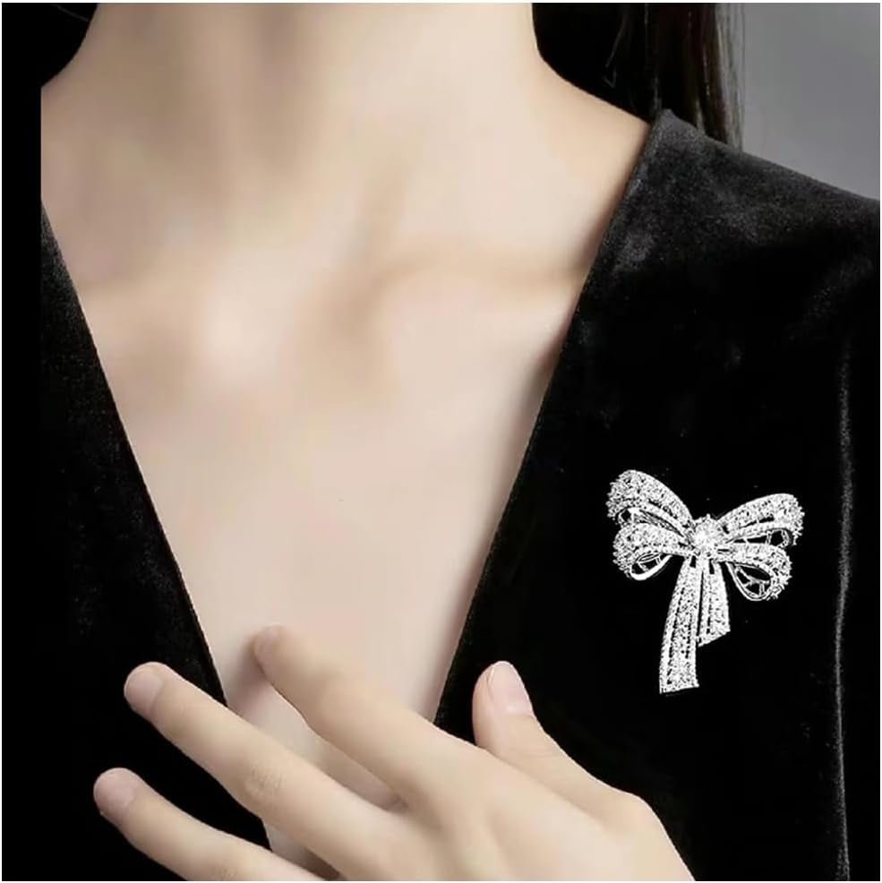 Rhinestone Bow Brooch Pin for Women Shiny CZ Crystal Pearl Dangling Ribbon Bow Knot Lapel Pins Wedding Party Dance Banquet Dress Suit Shirt Scraf Clip for Clothes Accessories Jewelry - WORLD TIME VISITS