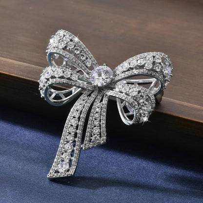 Rhinestone Bow Brooch Pin for Women Shiny CZ Crystal Pearl Dangling Ribbon Bow Knot Lapel Pins Wedding Party Dance Banquet Dress Suit Shirt Scraf Clip for Clothes Accessories Jewelry