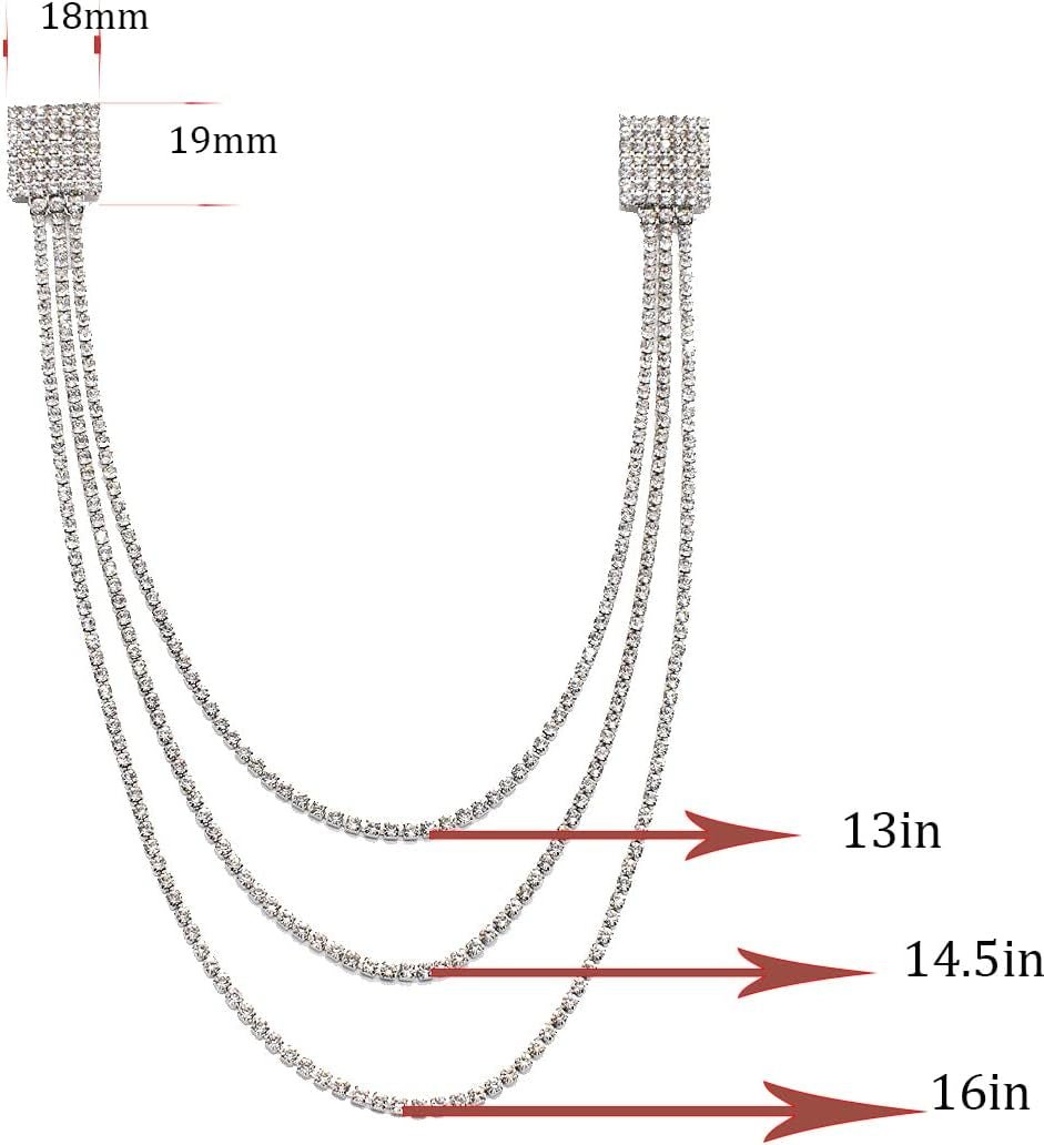 Rhinestone Geometric Tassel Lapel Brooch Pin Long Chain Multi - Layered Full of Crystal Square Pins Clip Dress Sweater Collar Jackets Suit Brooches Pins Fashion Jewelry Gifts for Women Girls Accessories - WORLD TIME VISITS