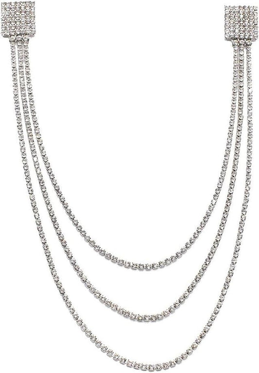 Rhinestone Geometric Tassel Lapel Brooch Pin Long Chain Multi - Layered Full of Crystal Square Pins Clip Dress Sweater Collar Jackets Suit Brooches Pins Fashion Jewelry Gifts for Women Girls Accessories - WORLD TIME VISITS