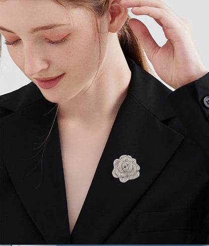 Rhinestone Rose Brooch Pin for Women Girls Fashion Crystal Big Blossom Flower Brooch Lapel Pins Elegant Dress Accessories Jewelry Boutonniere Corsage for Hat Bag Suit Tie Gift Wedding Holiday - WORLD TIME VISITS