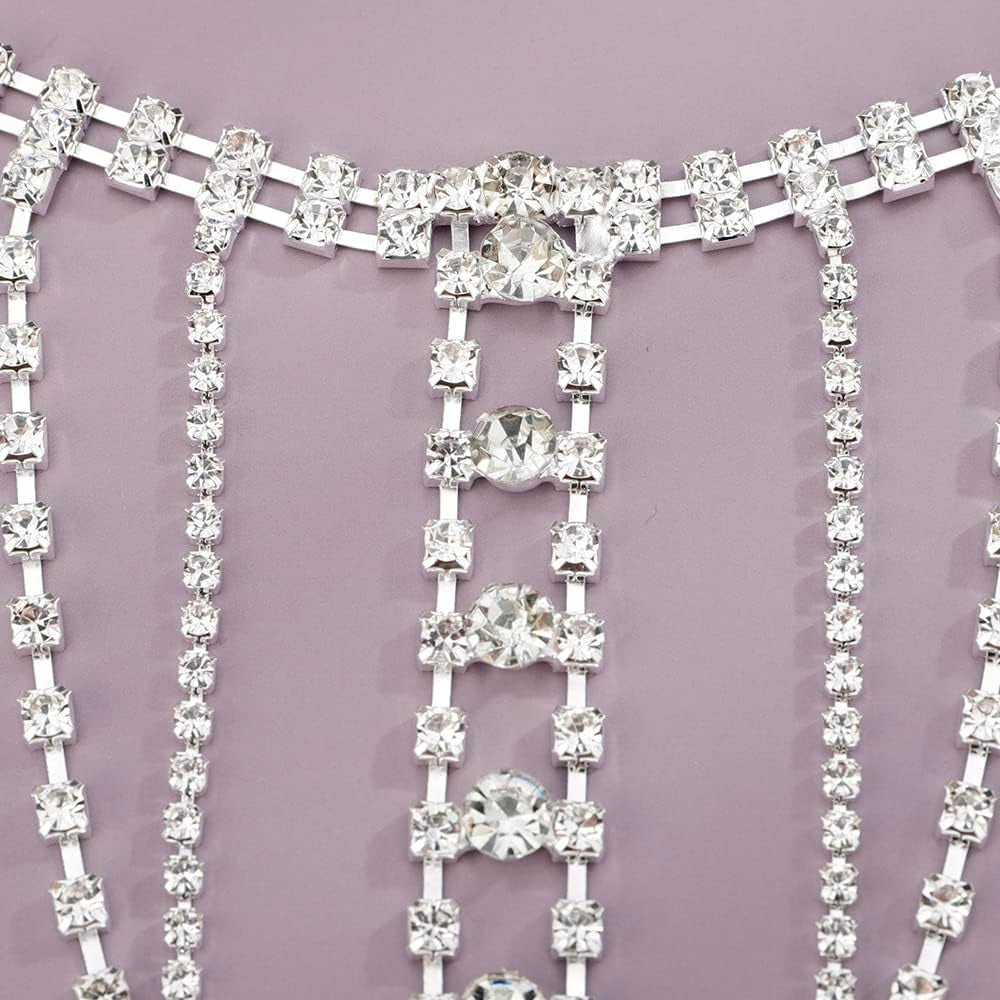 Rhinestones Sexy Shoulder Bra Body Chain Fringe Tassels Body Jewelry Wedding Arm Chain Summer Beach Bikini Shoulder Harness for Women Brides