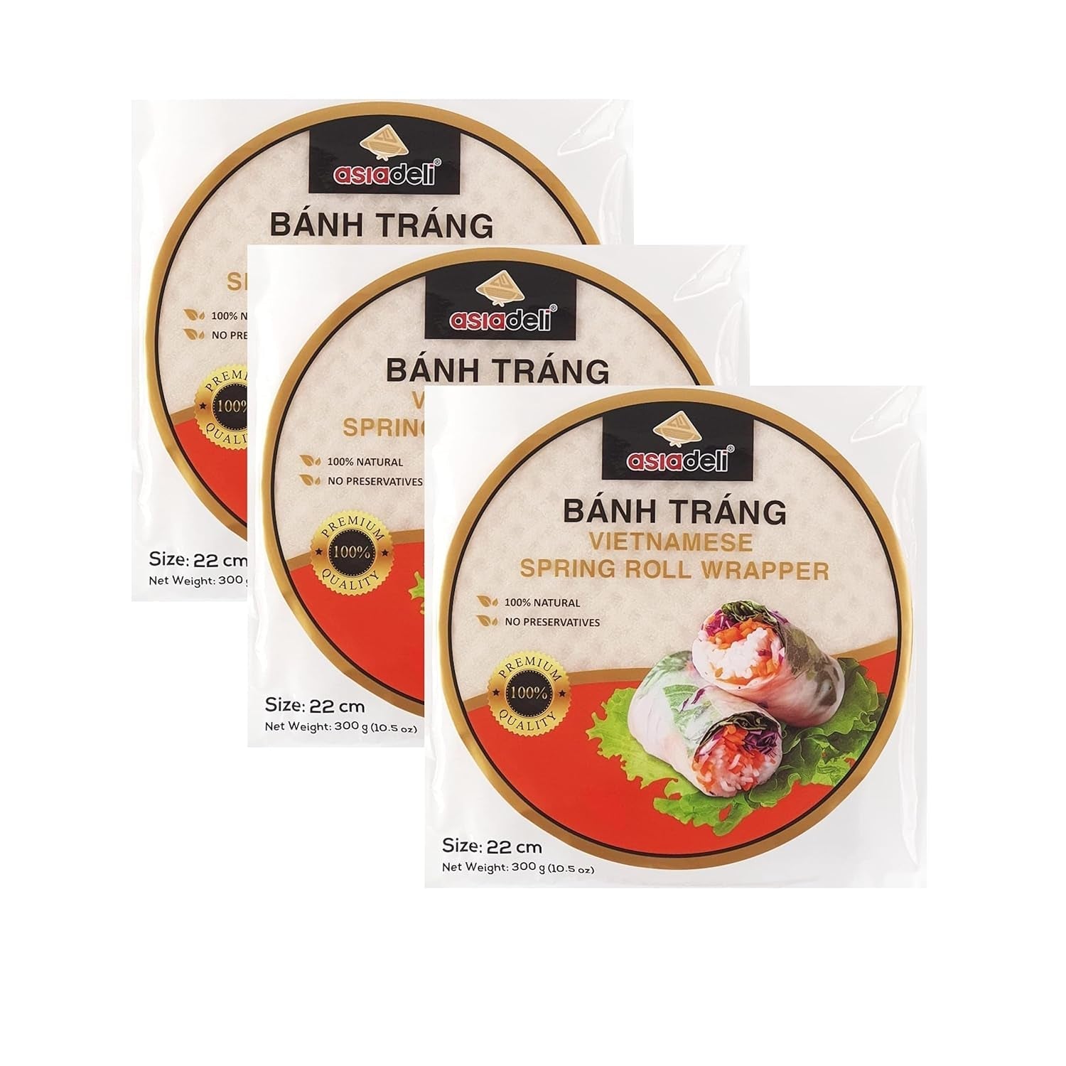 Rice Paper, 30~32 Sheets per Pack, 10.5 Oz, Vietnamese Spring Roll Wrapper, Premium Rice Paper, round 22Cm (Pack of 3 Bags) - WORLD TIME VISITS