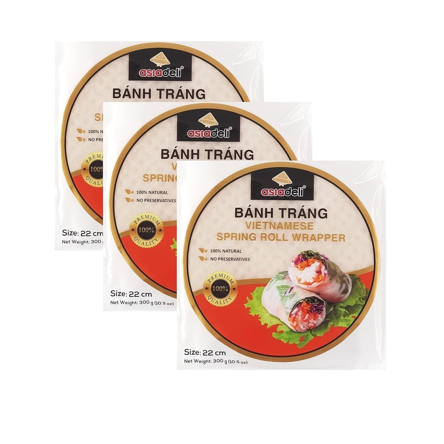 Rice Paper, 30~32 Sheets per Pack, 10.5 Oz, Vietnamese Spring Roll Wrapper, Premium Rice Paper, round 22Cm (Pack of 3 Bags) - WORLD TIME VISITS