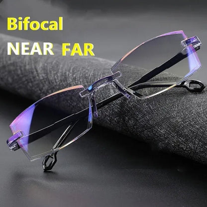 Rimless Diamond-Cut Reading Glasses Anti-Blue Light and Blue Film Integrated for Women Men Full Degree +1.0 +1.5 +2.0 +2.5 +3.0 +3.5 +4.0