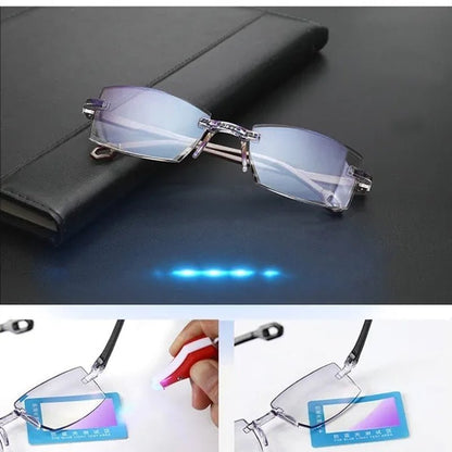 Rimless Diamond-Cut Reading Glasses Anti-Blue Light and Blue Film Integrated for Women Men Full Degree +1.0 +1.5 +2.0 +2.5 +3.0 +3.5 +4.0