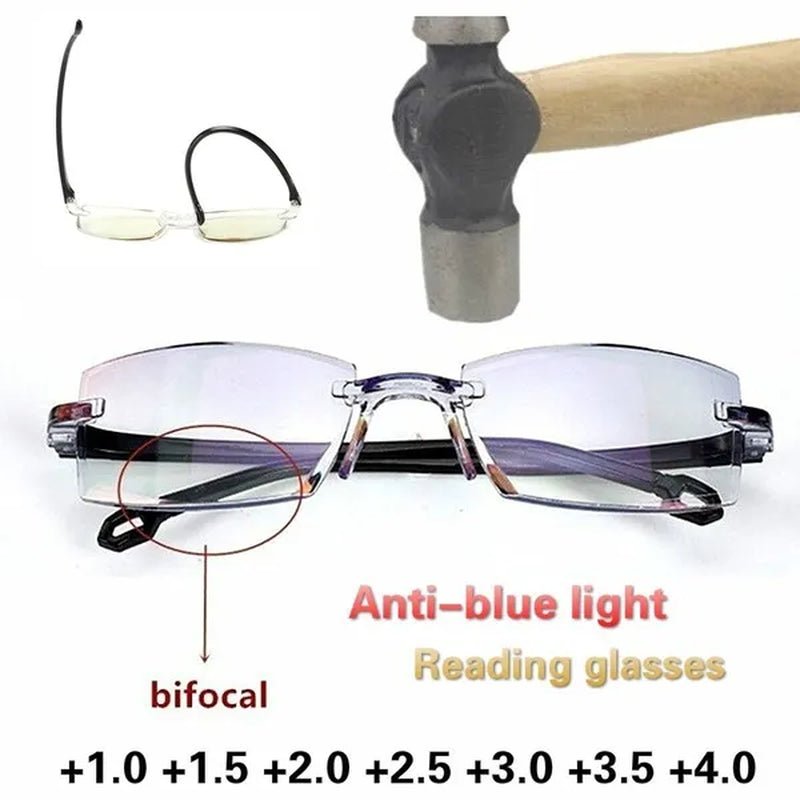 Rimless Diamond-Cut Reading Glasses Anti-Blue Light and Blue Film Integrated for Women Men Full Degree +1.0 +1.5 +2.0 +2.5 +3.0 +3.5 +4.0