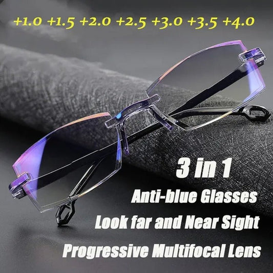Rimless Diamond - Cut Reading Glasses Anti - Blue Light and Blue Film Integrated for Women Men Full Degree +1.0 +1.5 +2.0 +2.5 +3.0 +3.5 +4.0 - WORLD TIME VISITS