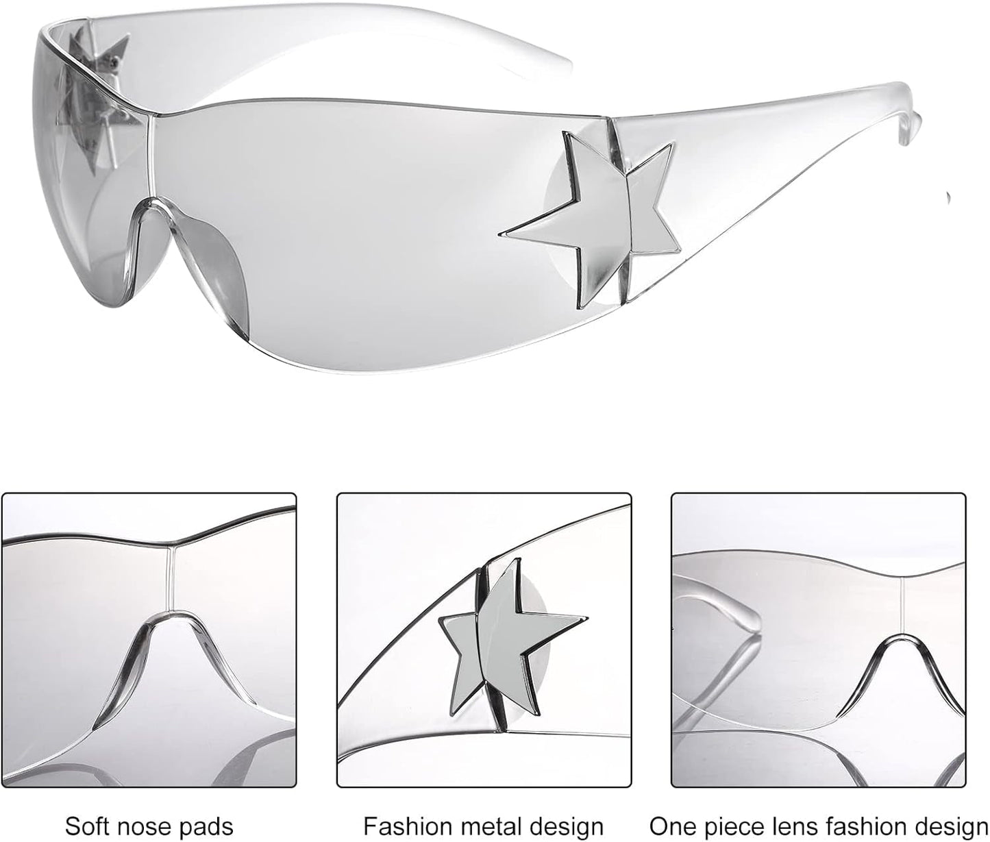Rimless Y2K Sunglasses for Women Men,Trendy Shield Wrap around Sunglasses Oversized Fashion Frameless Sun Glasses
