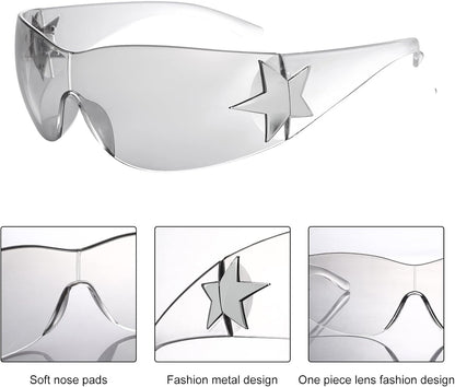 Rimless Y2K Sunglasses for Women Men,Trendy Shield Wrap around Sunglasses Oversized Fashion Frameless Sun Glasses
