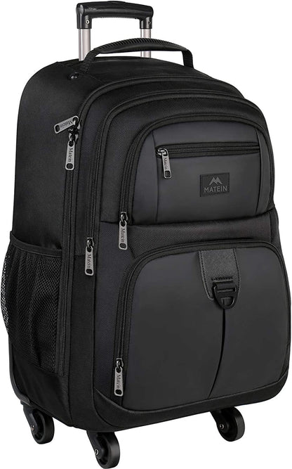 Rolling Backpack with 4 Wheels, 17 Inch Roller Travel Laptop Backpack for Women Men, Large Water Resistant Business Wheeled Bag, Airline Approved Carry on Luggage Suitcase Bag, Black - WORLD TIME VISITS