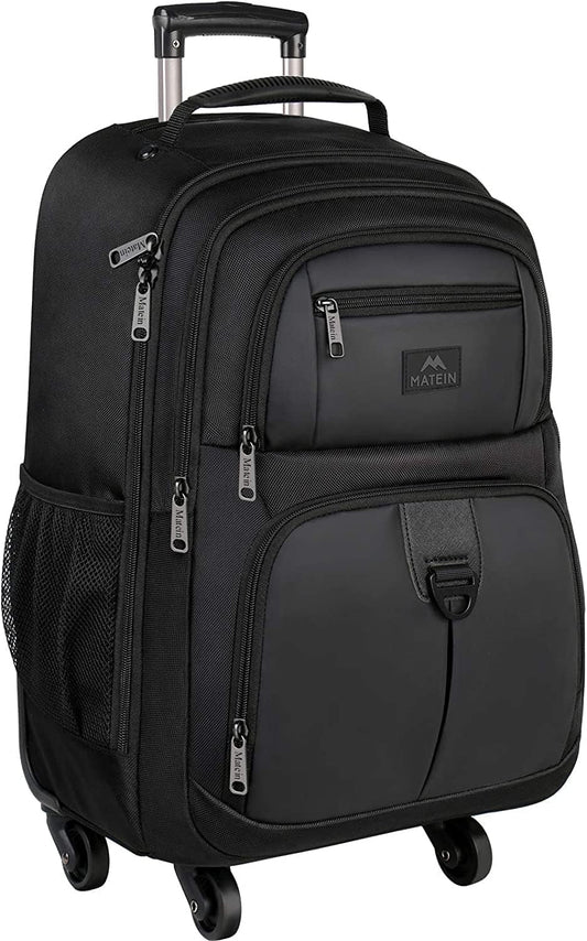 Rolling Backpack with 4 Wheels, 17 Inch Roller Travel Laptop Backpack for Women Men, Large Water Resistant Business Wheeled Bag, Airline Approved Carry on Luggage Suitcase Bag, Black - WORLD TIME VISITS