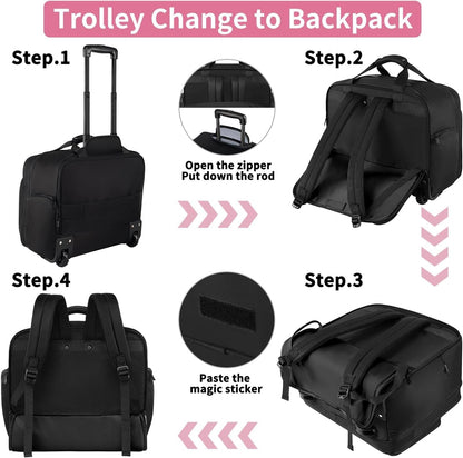 Rolling Laptop Bag, 17.3 Inch Premium Laptop Briefcases with Wheels for Men & Women, Waterproof Rolling Computer Bag Work Bag Laptop Case for Travel Work Office Business