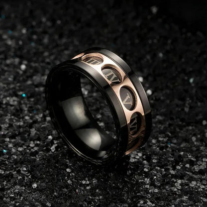 Roman Numerals Rotatable Black Rose Gold Titanium Steel Rotatable Spinner Ring For Men Jewelry Luck Finger Rings Wedding Band