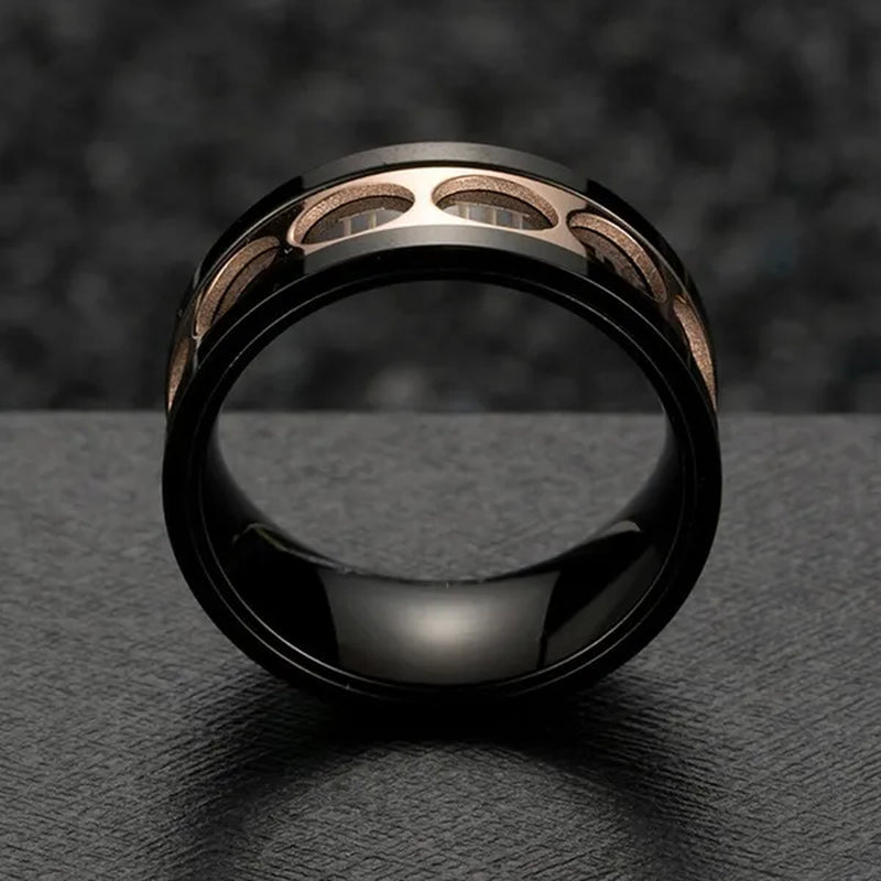 Roman Numerals Rotatable Black Rose Gold Titanium Steel Rotatable Spinner Ring For Men Jewelry Luck Finger Rings Wedding Band