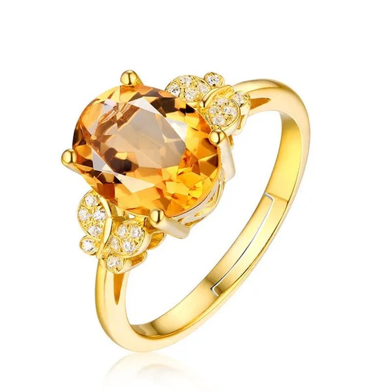 Romantic 18K Golden Plated Copper Setting Heart Shape Citrine Jewelry Set Love Shape Pendant Necklace Heart Micro Inlaid Cubic Zirconia Stud Earrings Butterfly Open-End Ring Flower Bracelets for Women Gifts