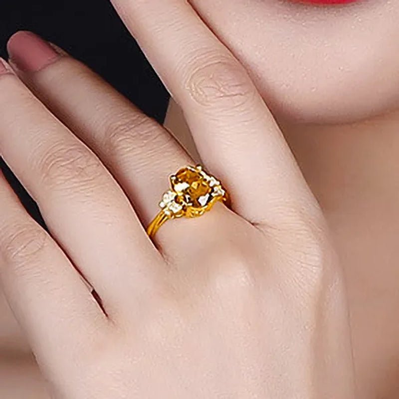Romantic 18K Golden Plated Copper Setting Heart Shape Citrine Jewelry Set Love Shape Pendant Necklace Heart Micro Inlaid Cubic Zirconia Stud Earrings Butterfly Open-End Ring Flower Bracelets for Women Gifts