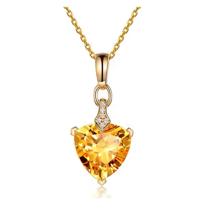 Romantic 18K Golden Plated Copper Setting Heart Shape Citrine Jewelry Set Love Shape Pendant Necklace Heart Micro Inlaid Cubic Zirconia Stud Earrings Butterfly Open-End Ring Flower Bracelets for Women Gifts