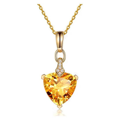 Romantic 18K Golden Plated Copper Setting Heart Shape Citrine Jewelry Set Love Shape Pendant Necklace Heart Micro Inlaid Cubic Zirconia Stud Earrings Butterfly Open-End Ring Flower Bracelets for Women Gifts