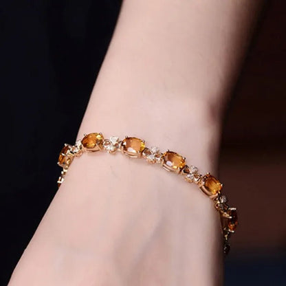 Romantic 18K Golden Plated Copper Setting Heart Shape Citrine Jewelry Set Love Shape Pendant Necklace Heart Micro Inlaid Cubic Zirconia Stud Earrings Butterfly Open-End Ring Flower Bracelets for Women Gifts