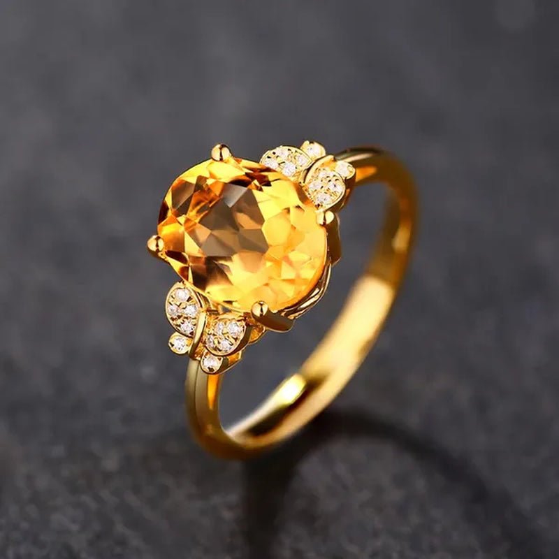 Romantic 18K Golden Plated Copper Setting Heart Shape Citrine Jewelry Set Love Shape Pendant Necklace Heart Micro Inlaid Cubic Zirconia Stud Earrings Butterfly Open - End Ring Flower Bracelets for Women Gifts - WORLD TIME VISITS