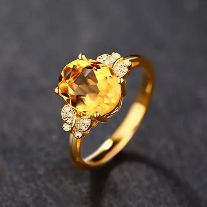 Romantic 18K Golden Plated Copper Setting Heart Shape Citrine Jewelry Set Love Shape Pendant Necklace Heart Micro Inlaid Cubic Zirconia Stud Earrings Butterfly Open - End Ring Flower Bracelets for Women Gifts - WORLD TIME VISITS