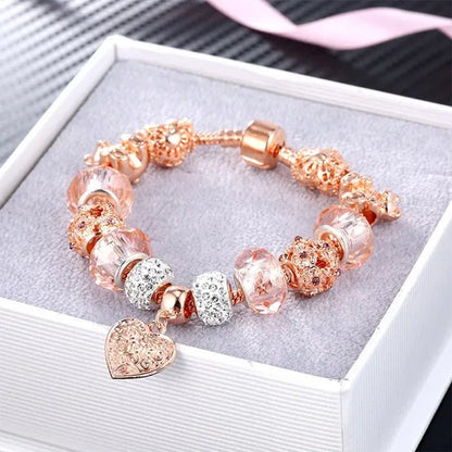 Romantic DIY Love Heart Alloy Bracelet Gold-plated Beaded Bracelet Women Jewelry Birthday Gift
