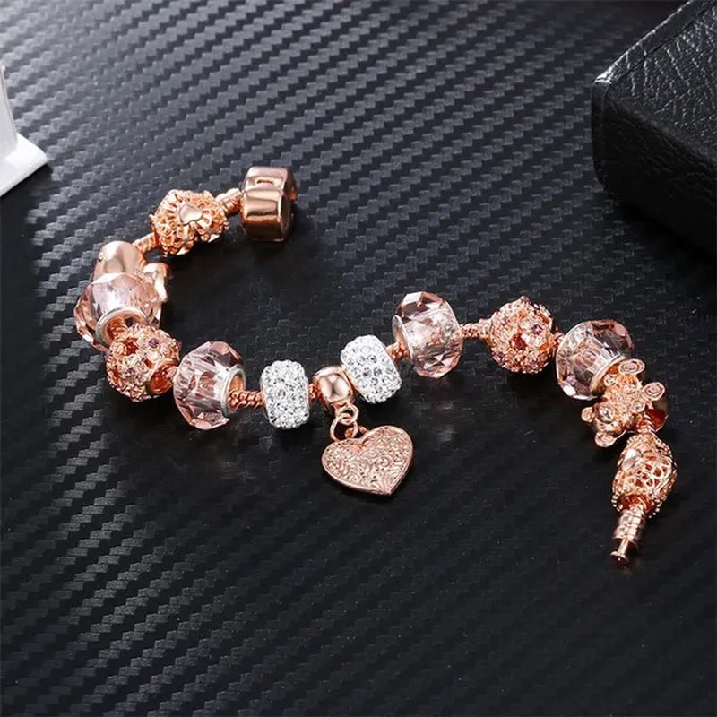 Romantic DIY Love Heart Alloy Bracelet Gold-plated Beaded Bracelet Women Jewelry Birthday Gift