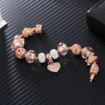 Romantic DIY Love Heart Alloy Bracelet Gold-plated Beaded Bracelet Women Jewelry Birthday Gift
