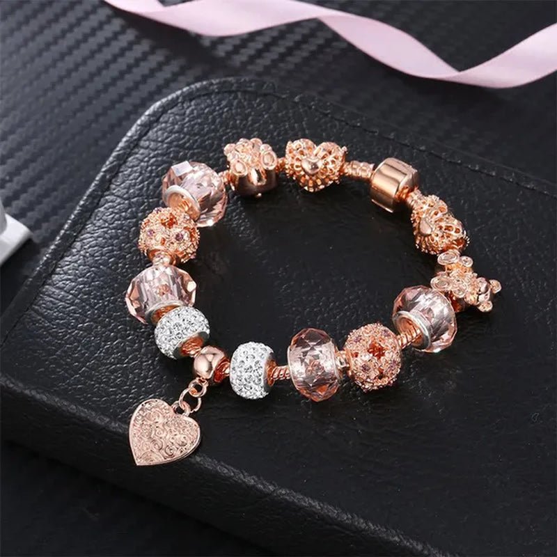 Romantic DIY Love Heart Alloy Bracelet Gold-plated Beaded Bracelet Women Jewelry Birthday Gift