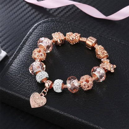 Romantic DIY Love Heart Alloy Bracelet Gold-plated Beaded Bracelet Women Jewelry Birthday Gift