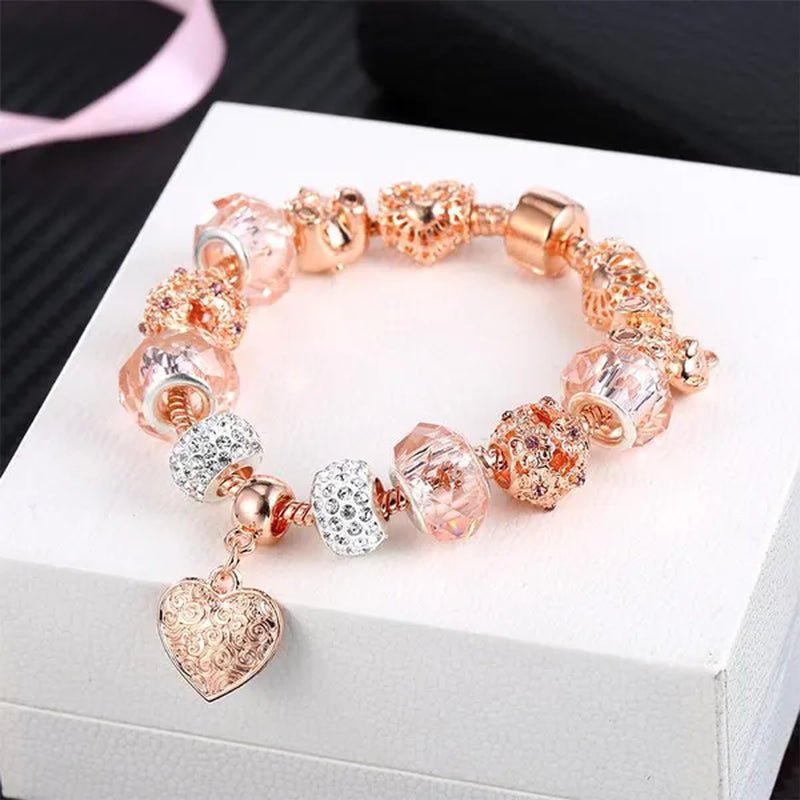 Romantic DIY Love Heart Alloy Bracelet Gold - plated Beaded Bracelet Women Jewelry Birthday Gift - WORLD TIME VISITS