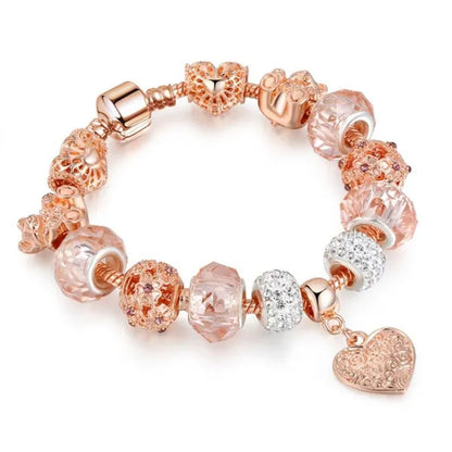 Romantic DIY Love Heart Alloy Bracelet Gold-plated Beaded Bracelet Women Jewelry Birthday Gift