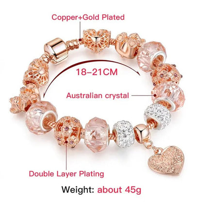 Romantic DIY Love Heart Alloy Bracelet Gold - plated Beaded Bracelet Women Jewelry Birthday Gift - WORLD TIME VISITS