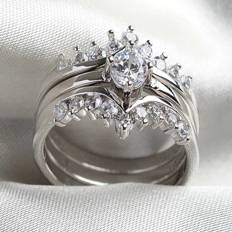 Round 5mm 1CT CZ Bridal Sets 10KT White Gold Filled Women's Wedding Ring 3 in 1 Band Gifts Sz 5 - 10 - WORLD TIME VISITS