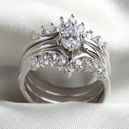 Round 5mm 1CT CZ Bridal Sets 10KT White Gold Filled Women's Wedding Ring 3 in 1 Band Gifts Sz 5 - 10 - WORLD TIME VISITS