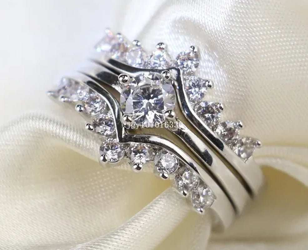 Round 5mm 1CT CZ Bridal Sets 10KT White Gold Filled Women's Wedding Ring 3 in 1  Band Gifts Sz 5-10