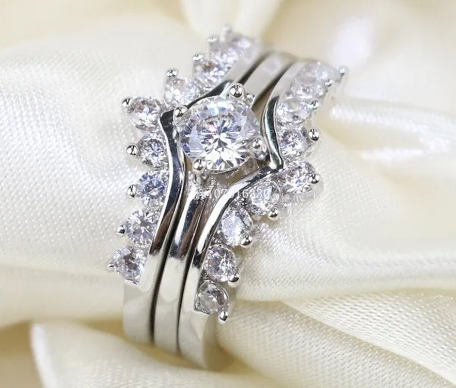 Round 5mm 1CT CZ Bridal Sets 10KT White Gold Filled Women's Wedding Ring 3 in 1  Band Gifts Sz 5-10