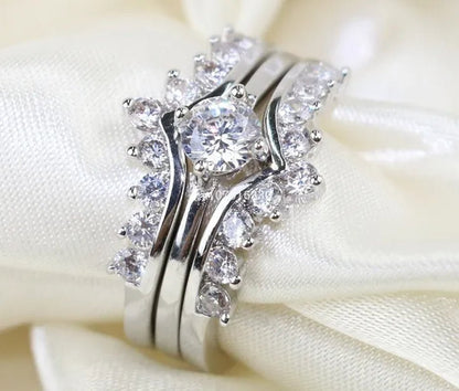 Round 5mm 1CT CZ Bridal Sets 10KT White Gold Filled Women's Wedding Ring 3 in 1  Band Gifts Sz 5-10