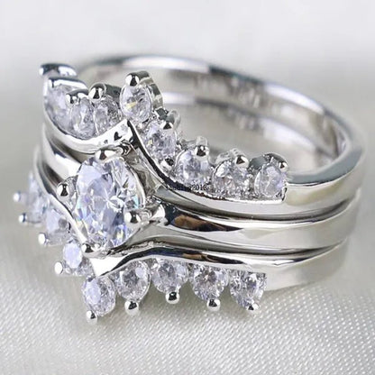 Round 5mm 1CT CZ Bridal Sets 10KT White Gold Filled Women's Wedding Ring 3 in 1 Band Gifts Sz 5 - 10 - WORLD TIME VISITS